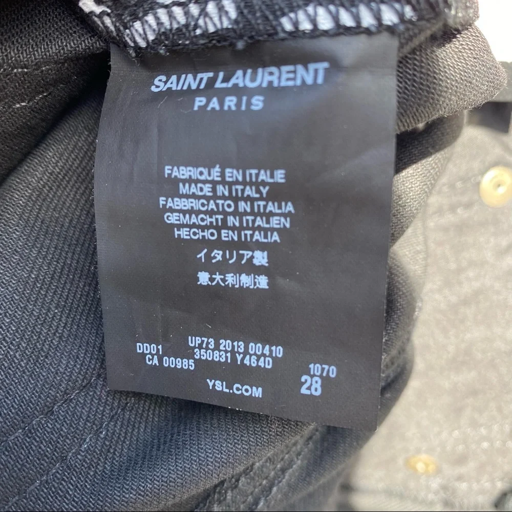 Saint Laurent Black And White “Baby Cat” Leopard Print Coated Jeans NWT